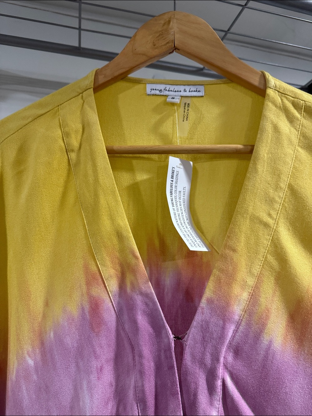 Young Fabulous & Broke Yellow Purple Orange Tie-Dye V-Neck blouse - Picture 2 of 4